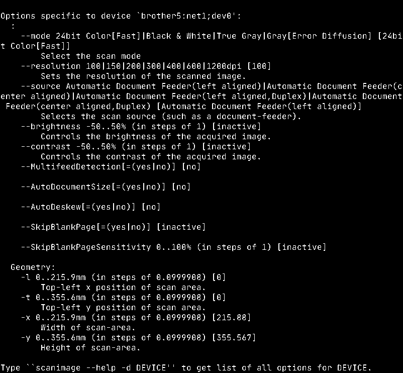 available SANE scan options (black and white)